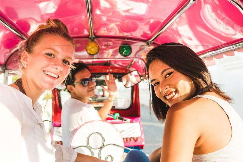 Bangkok Electric Tuk Tuk: Street Food & Markets - A riverside drink and the public boat across the river