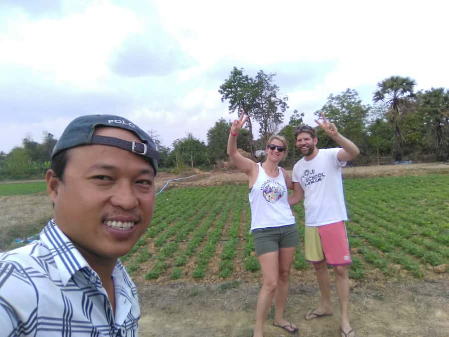 Battambang family tuktuk tour BambooTrain/Wat Banan/Bat cave - Riding the Bamboo Train through farm country