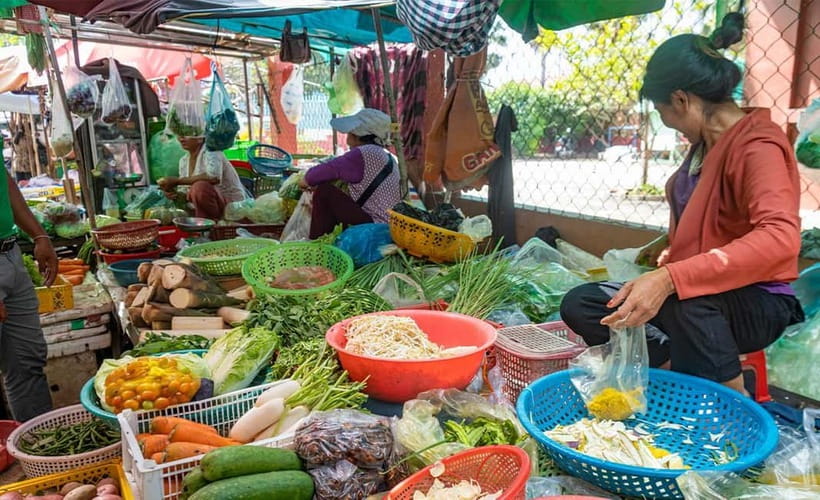 Phnom Penh Haft Day Tour to Silk Island by Tuk Tuk - The local market and food stops