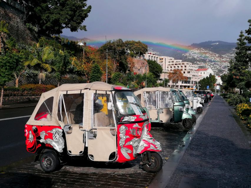 Private tour:Tuk Tuk Ride to Monte Funchal Toboggans - Riding uphill from Funchal in an open-sided tuk tuk