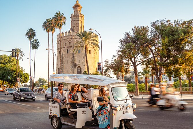 Tour Welcome Seville with Local Guide in Eco Tuk Tuk Private - María Luisa Park and Plaza de América